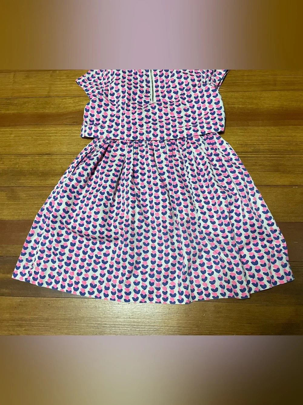 J Crew Crewcuts Pink & Blue Heart Print Casual Dress Size 8
